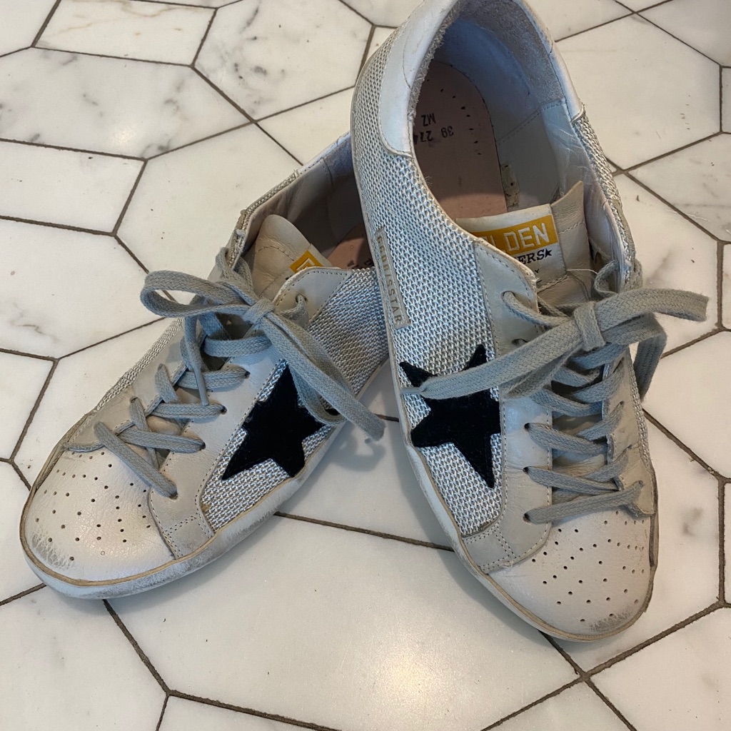Golden Goose White And Navy Blue Star Sneakers